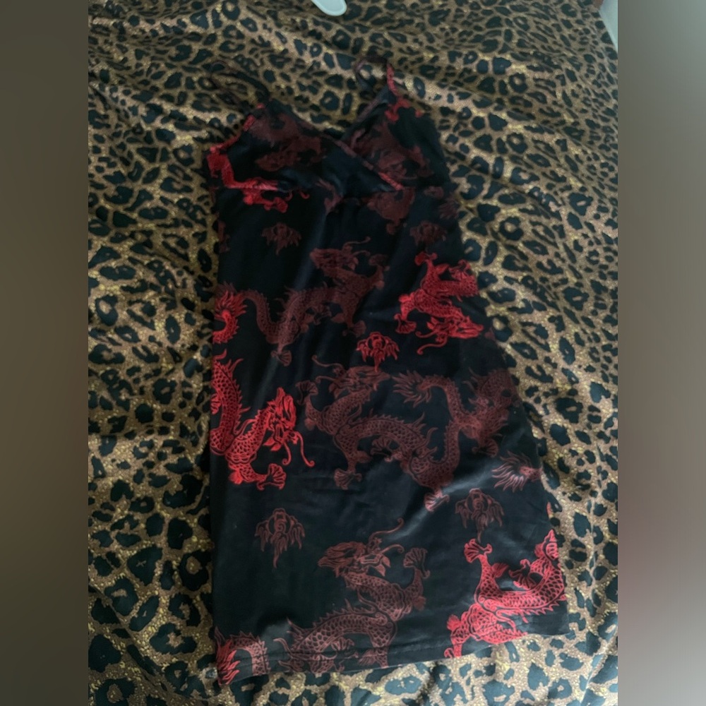 Black and red dragon mini dress
